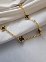 Van cleef modeli 5 yapraklı küçük yonca doğal taş siyah vca gold bileklik