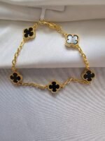 Van cleef modeli 5 yapraklı küçük yonca doğal taş siyah vca gold bileklik