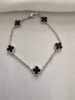 Van cleef modeli 5 yapraklı küçük yonca doğal taş siyah vca gümüş bileklik