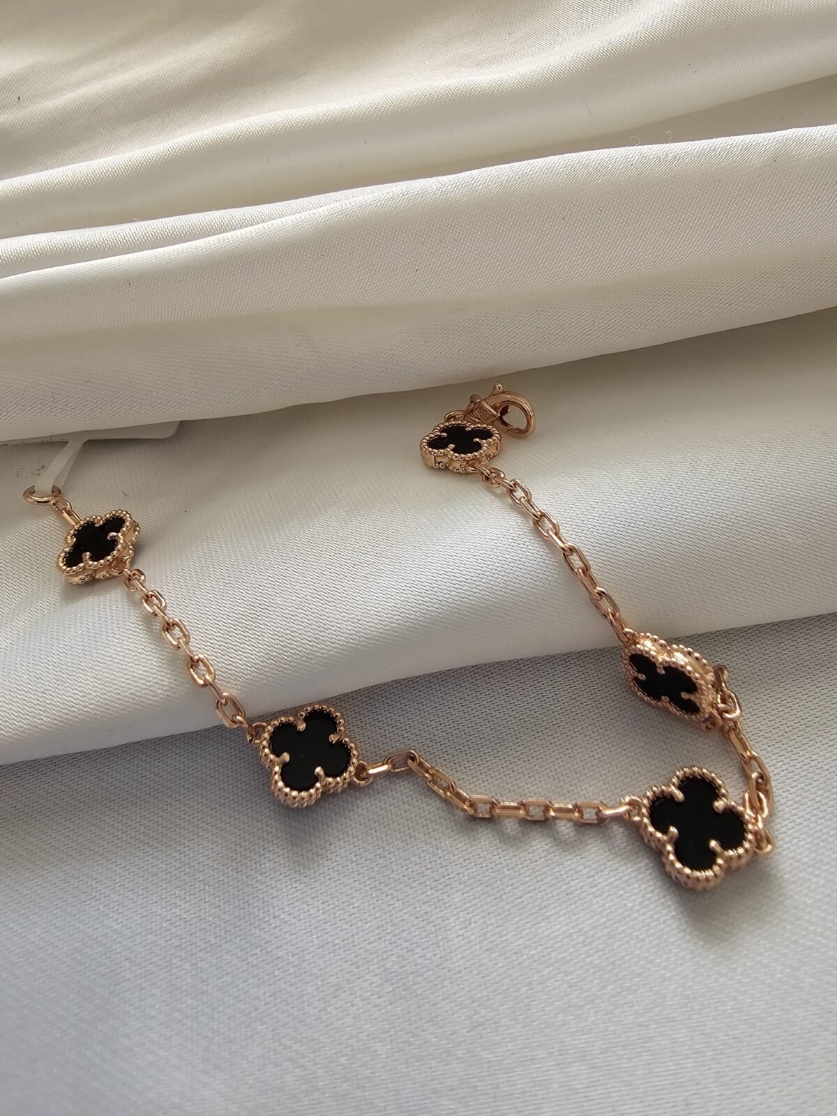 Van cleef modeli 5 yapraklı küçük yonca doğal taş siyah vca rose bileklik