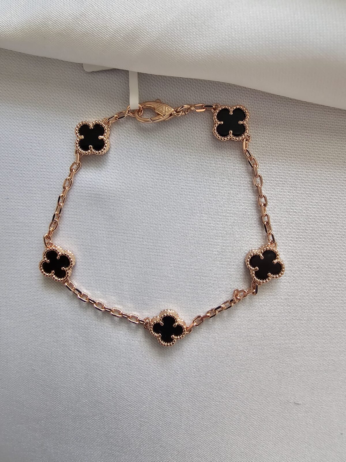 Van cleef modeli 5 yapraklı küçük yonca doğal taş siyah vca rose bileklik