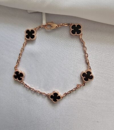 Van cleef modeli 5 yapraklı küçük yonca doğal taş siyah vca rose bileklik