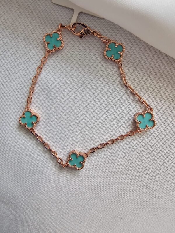 Van cleef modeli 5 yapraklı küçük yonca doğal taş turkuaz vca rose bileklik