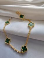 Van cleef modeli 5 yapraklı küçük yonca doğal taş zümrüt yeşili vca gold bileklik