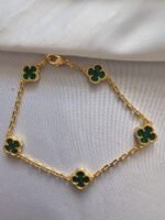 Van cleef modeli 5 yapraklı küçük yonca doğal taş zümrüt yeşili vca gold bileklik