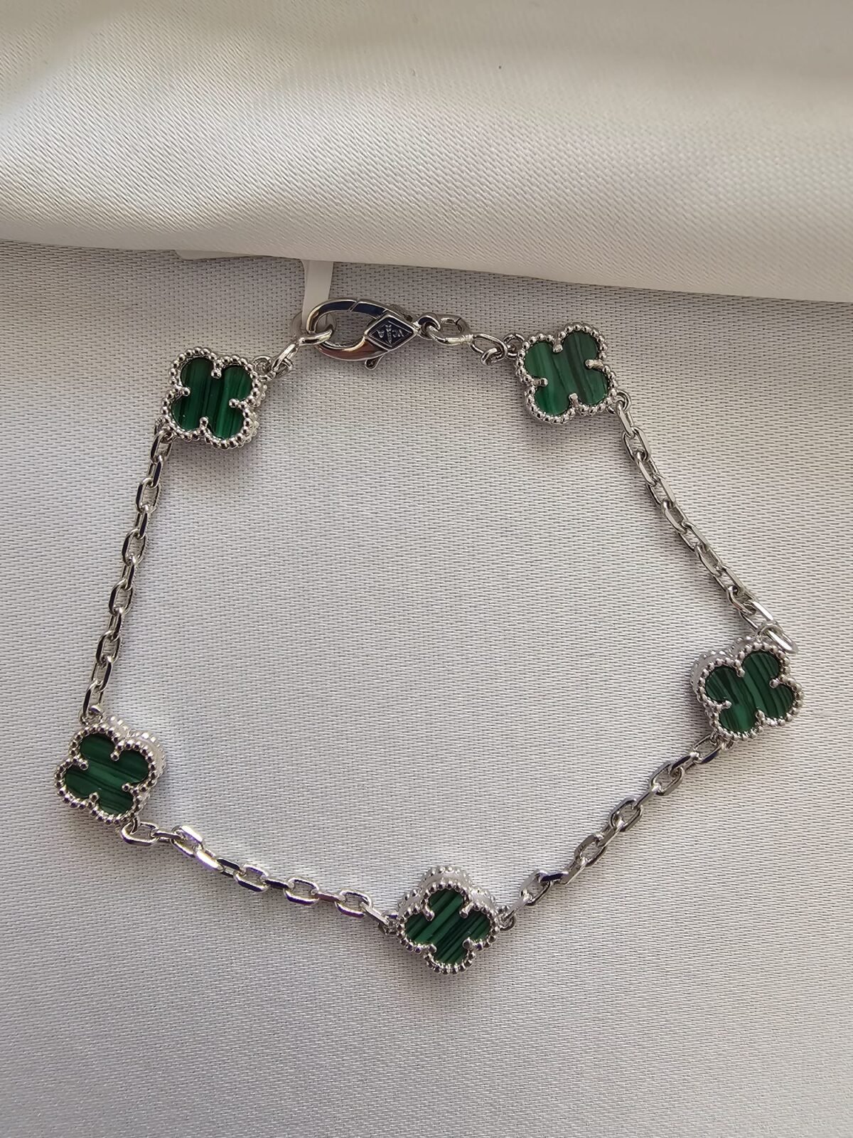 Van cleef modeli 5 yapraklı küçük yonca doğal taş zümrüt yeşili vca gümüş bileklik