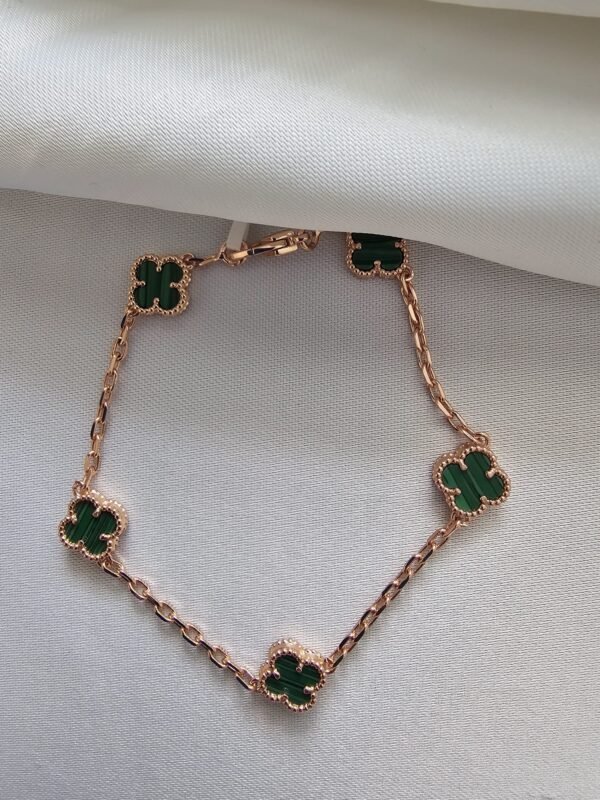 Van cleef modeli 5 yapraklı küçük yonca doğal taş zümrüt yeşili vca rose bileklik