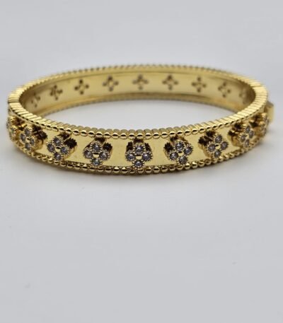 Van cleef modeli perlee yonca kelepçe gold bileklik