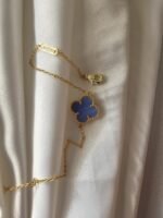 Van cleef modeli tek yapraklı büyük yonca doğal taş açık mavi vca gold bileklik