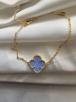 Van cleef modeli tek yapraklı büyük yonca doğal taş açık mavi vca gold bileklik