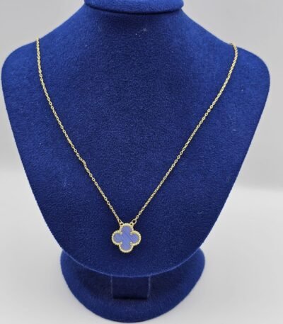 Van cleef modeli tek yapraklı büyük yonca doğal taş açık mavi vca gold kolye