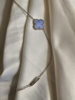 Van cleef modeli tek yapraklı büyük yonca doğal taş açık mavi vca gümüş bileklik