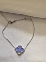 Van cleef modeli tek yapraklı büyük yonca doğal taş açık mavi vca gümüş bileklik
