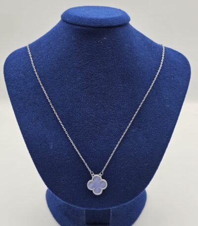 Van cleef modeli tek yapraklı büyük yonca doğal taş açık mavi vca gümüş kolye