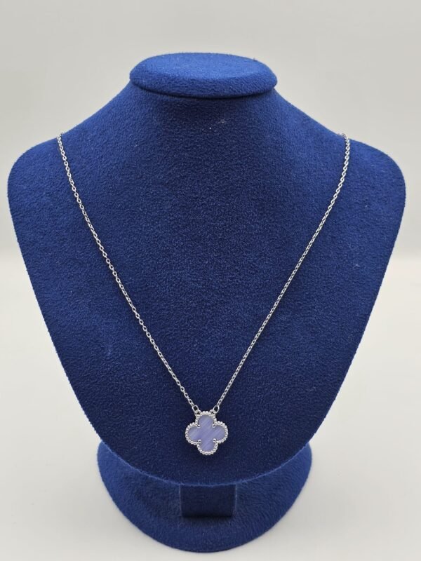 Van cleef modeli tek yapraklı büyük yonca doğal taş açık mavi vca gümüş kolye
