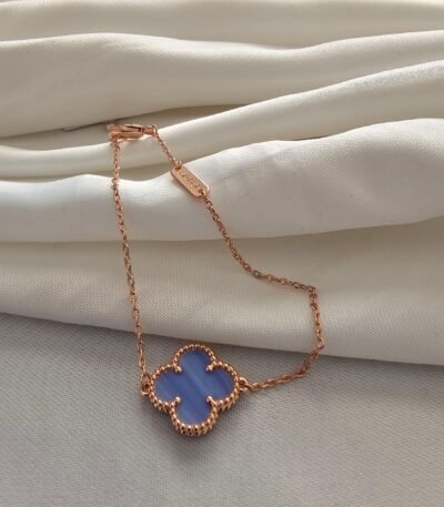 Van cleef modeli tek yapraklı büyük yonca doğal taş açık mavi vca rose bileklik