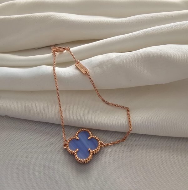 Van cleef modeli tek yapraklı büyük yonca doğal taş açık mavi vca rose bileklik