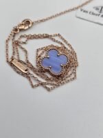 Van cleef modeli tek yapraklı büyük yonca doğal taş açık mavi vca rose kolye