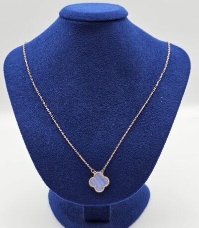 Van cleef modeli tek yapraklı büyük yonca doğal taş açık mavi vca rose kolye