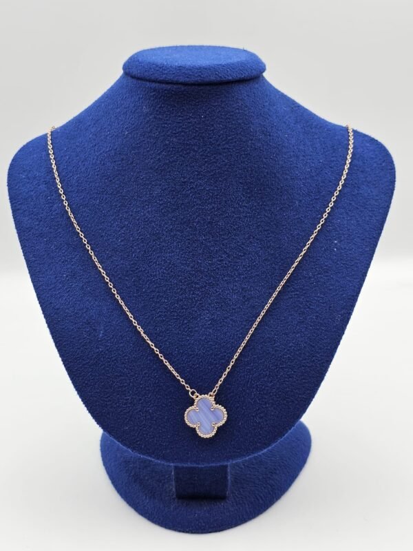 Van cleef modeli tek yapraklı büyük yonca doğal taş açık mavi vca rose kolye