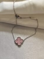 Van cleef modeli tek yapraklı büyük yonca doğal taş açık pembe vca gümüş bileklik