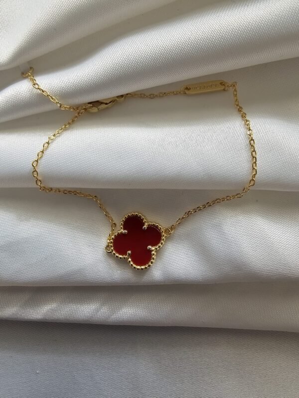 Van cleef modeli tek yapraklı büyük yonca doğal taş kırmızı vca gold bileklik