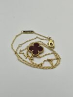 Van cleef modeli tek yapraklı büyük yonca doğal taş kırmızı vca gold kolye