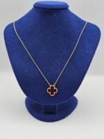 Van cleef modeli tek yapraklı büyük yonca doğal taş kırmızı vca gold kolye