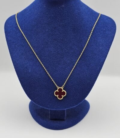 Van cleef modeli tek yapraklı büyük yonca doğal taş kırmızı vca gold kolye
