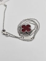 Van cleef modeli tek yapraklı büyük yonca doğal taş kırmızı vca gümüş kolye