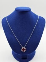 Van cleef modeli tek yapraklı büyük yonca doğal taş kırmızı vca gümüş kolye