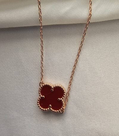 Van cleef modeli tek yapraklı büyük yonca doğal taş kırmızı vca rose bileklik