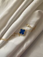 Van cleef modeli tek yapraklı büyük yonca doğal taş mavi vca gold bileklik