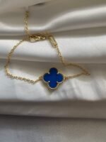Van cleef modeli tek yapraklı büyük yonca doğal taş mavi vca gold bileklik