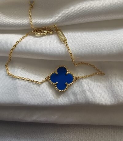 Van cleef modeli tek yapraklı büyük yonca doğal taş mavi vca gold bileklik