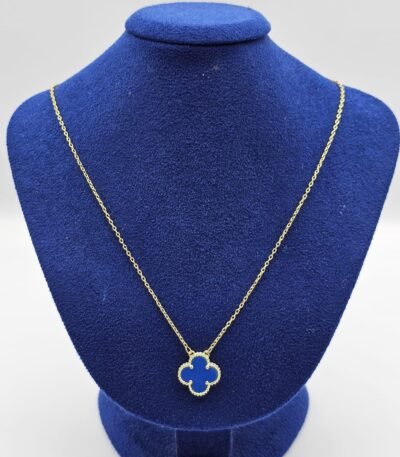 Van cleef modeli tek yapraklı büyük yonca doğal taş mavi vca gold kolye