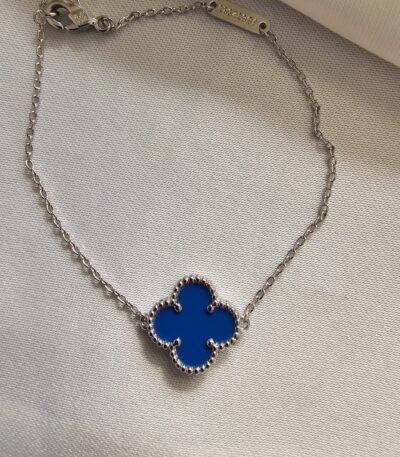 Van cleef modeli tek yapraklı büyük yonca doğal taş mavi vca gümüş bileklik