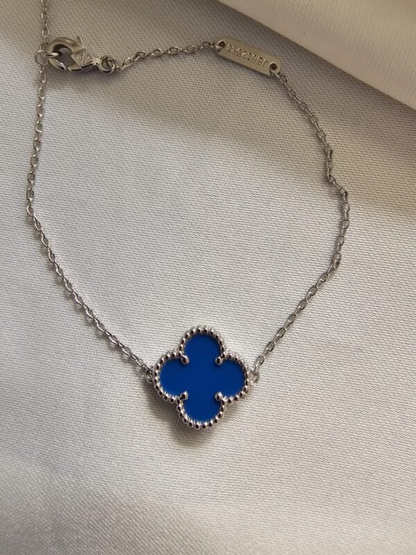 Van cleef modeli tek yapraklı büyük yonca doğal taş mavi vca gümüş bileklik