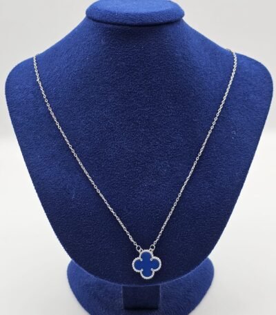 Van cleef modeli tek yapraklı büyük yonca doğal taş mavi vca gümüş kolye