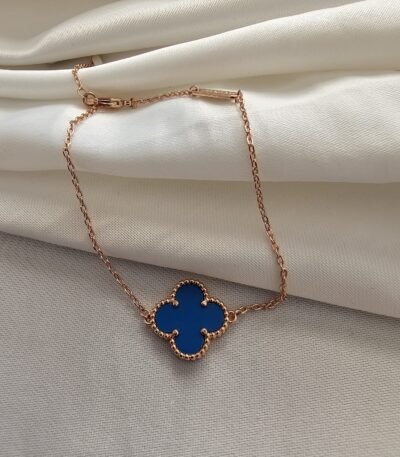 Van cleef modeli tek yapraklı büyük yonca doğal taş mavi vca rose bileklik