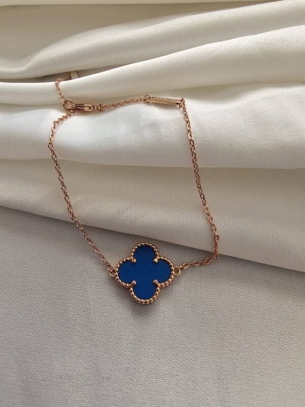 Van cleef modeli tek yapraklı büyük yonca doğal taş mavi vca rose bileklik