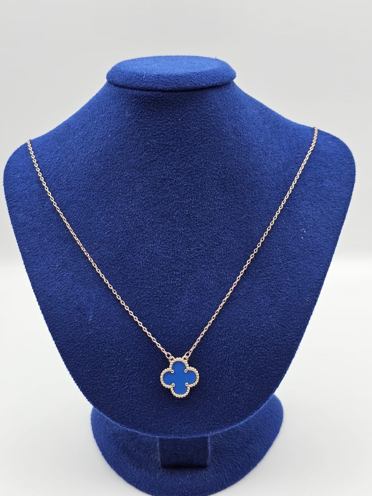 Van cleef modeli tek yapraklı büyük yonca doğal taş mavi vca rose kolye