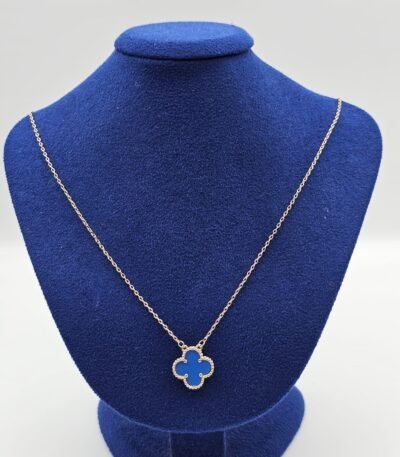 Van cleef modeli tek yapraklı büyük yonca doğal taş mavi vca rose kolye