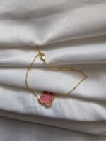Van cleef modeli tek yapraklı büyük yonca doğal taş pembe vca gold bileklik