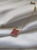 Van cleef modeli tek yapraklı büyük yonca doğal taş pembe vca gold bileklik