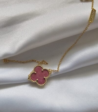 Van cleef modeli tek yapraklı büyük yonca doğal taş pembe vca gold bileklik