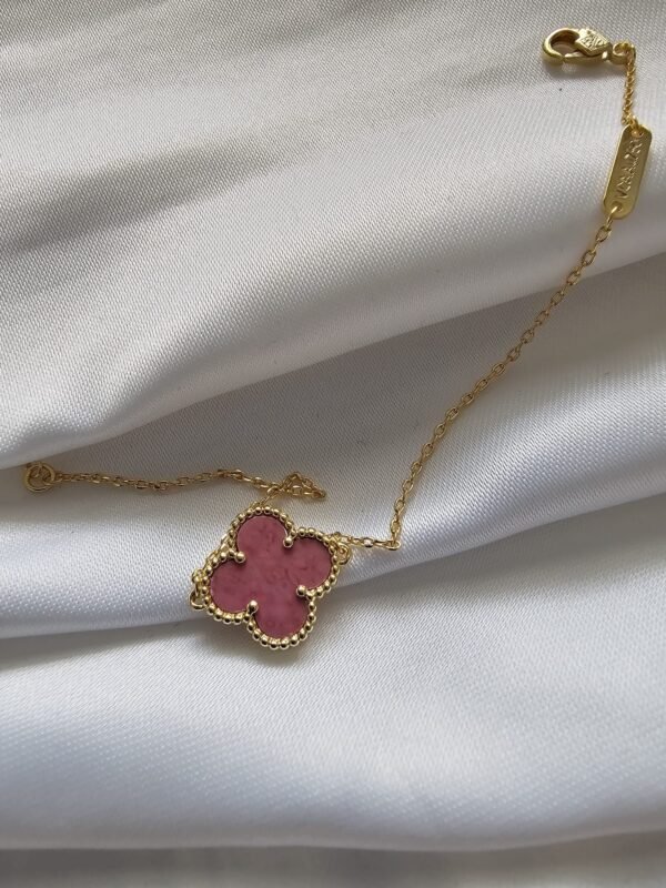 Van cleef modeli tek yapraklı büyük yonca doğal taş pembe vca gold bileklik