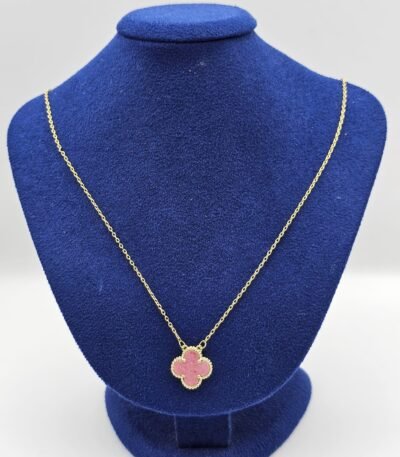 Van cleef modeli tek yapraklı büyük yonca doğal taş pembe vca gold kolye