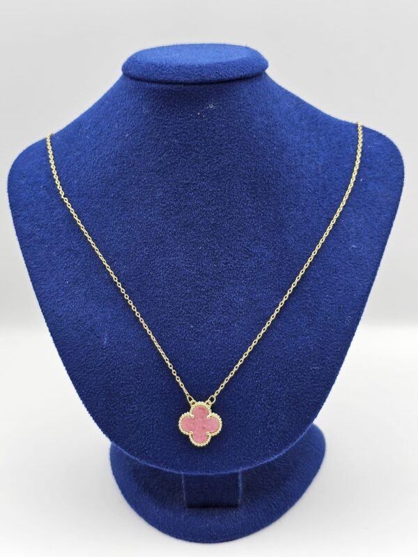 Van cleef modeli tek yapraklı büyük yonca doğal taş pembe vca gold kolye