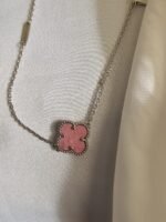 Van cleef modeli tek yapraklı büyük yonca doğal taş pembe vca gümüş bileklik